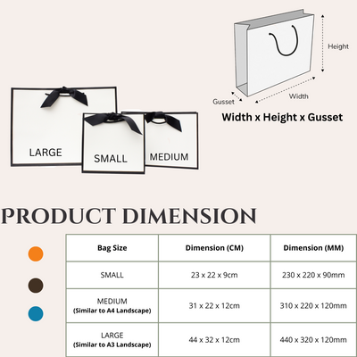 Black Edge Matt Laminated Luxury Gift Bags with Ribbon | Large  -  440x320x120mm