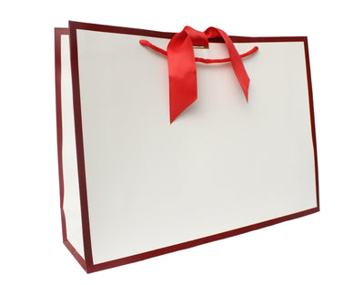 Red Trim Matt Laminated Luxury Gift Bags with Ribbon | Large  -  440x320x120mm