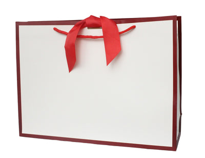 Red Trim Matt Laminated Luxury Gift Bags with Ribbon | Large  -  440x320x120mm