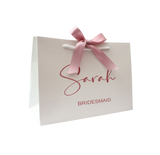 Luxury personalised bridesmaid gift bag with satin rose gold bow
