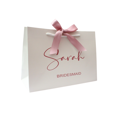 Luxury personalised bridesmaid gift bag with satin rose gold bow