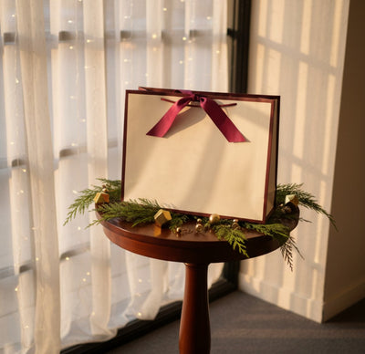Burgundy Edge Matt Laminated Luxury Gift Bags with Ribbon | Large -  440x320x120mm