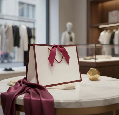 Burgundy Edge Matt Laminated Luxury Gift Bags with Ribbon | Medium - 310x220x120mm