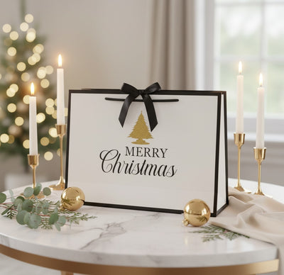 Christmas Gift Bag with Rope Handle and Ribbon | Large - 440x320x120mm