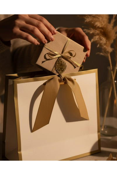 Gold Edge Matt Laminated Luxury Gift Bags with Ribbon | Small 230x220x90mm