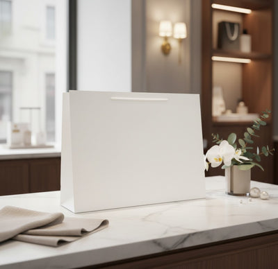 White Matt Laminated Paper Bags with Rope Handles | Medium - 310x220x120mm