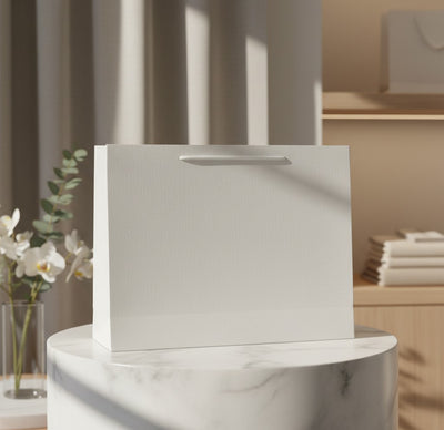White Matt Laminated Paper Bags with Rope Handles | Large 440x320x120mm
