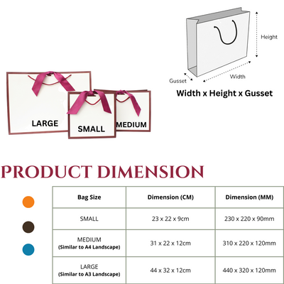 Burgundy Edge Matt Laminated Luxury Gift Bags with Ribbon | Medium - 310x220x120mm