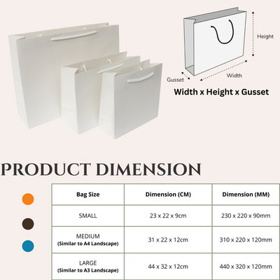 White Matt Laminated Paper Bags with Rope Handles | Medium - 310x220x120mm