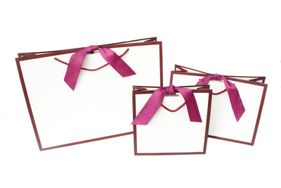 Burgundy Edge Matt Laminated Luxury Gift Bags with Ribbon | Large -  440x320x120mm