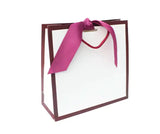 Burgundy Edge Matt Laminated Luxury Gift Bags with Ribbon | Small - 230x220x90mm
