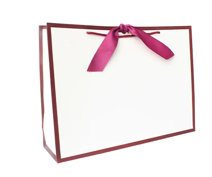Burgundy Edge Matt Laminated Luxury Gift Bags with Ribbon | Large -  440x320x120mm