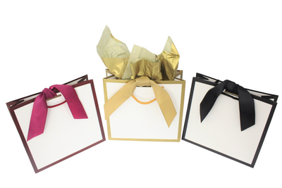 Burgundy Edge Matt Laminated Luxury Gift Bags with Ribbon | Small - 230x220x90mm
