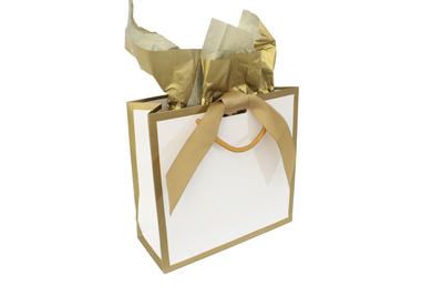 Gold Edge Matt Laminated Luxury Gift Bags with Ribbon | Small 230x220x90mm