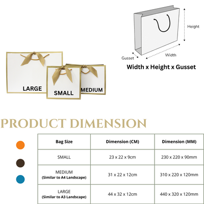 Gold Edge Matt Laminated Luxury Gift Bags with Ribbon | Medium - 310x220x120mm