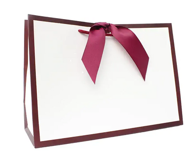 Burgundy Edge Matt Laminated Luxury Gift Bags with Ribbon | Medium - 310x220x120mm